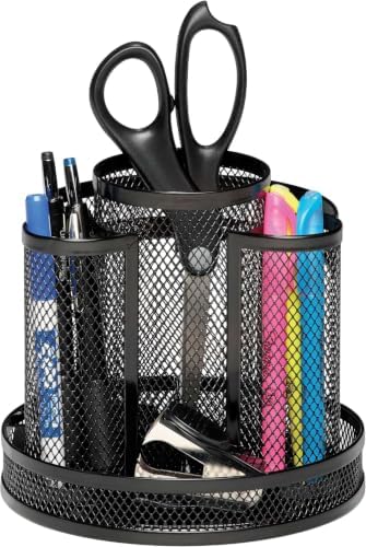 Rolodex Desk Organizer Rotating Office Supply Caddy Mesh Black (6.5" x 6.5" x 6.25") (Pack of 8)