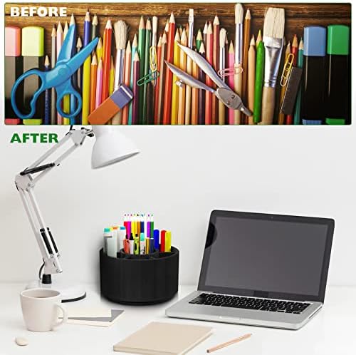 Bamboo Rotating Pencil Holder for Desk, Desk Organizer with 7 Compartments