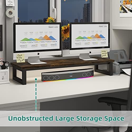 YAOHUOO Dual Monitor Stand Riser, 39Inch Large Monitor Stands for 2 Monitors, Computer Monitor Stand, Wooden Desktop Ora
