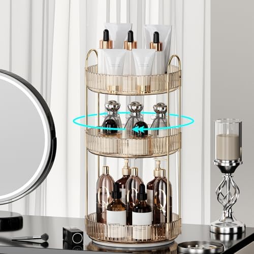 360° Rotating Makeup Organizer for Vanity - 3 Tier Perfume Organizer with Large Capacity - Skincare Organizer for Bathro