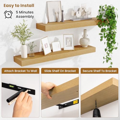Fun Memories Bathroom Shelves 32 Inch Long Set of 2, Floating Shelves for Wall with Invisible Brackets, for Bedroom, Liv