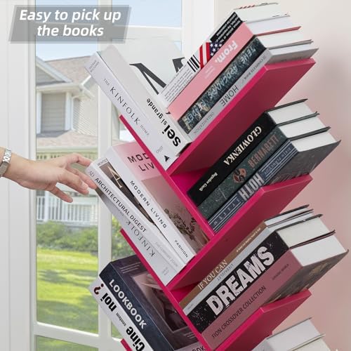 SHEEPAM 8-Tier Tree Bookshelf Floor Standing Storage Bookcase with Drawer
