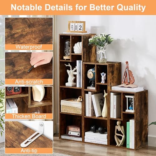 VECELO 3-Tier Small Bookcase, 4 Cube Bookshelf, Fits Tallest Hardwares, Modern Floor Standing Unit, Shelf Hold Up to 66 