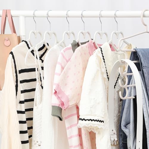 Plastic Hangers 50 Pack - Space Saving Cute Heart Hanger（White）