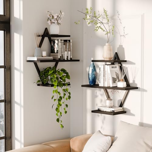 Floating Wall Shelves, Set of 2, Black
