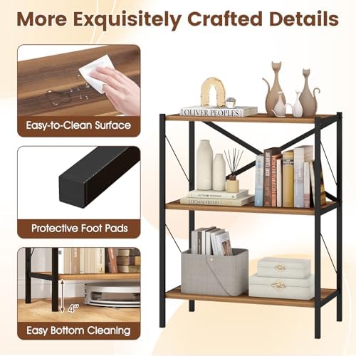 GIANTEX 3-Tier Bookshelf Set of 2, Industrial Bookcase with Heavy-Duty Metal Frame, Modern Open Storage Book Shelf, Book