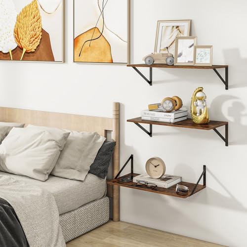 Heimlove 24W x 12D Deep Floating Shelves Set of 3 Rustic Brown