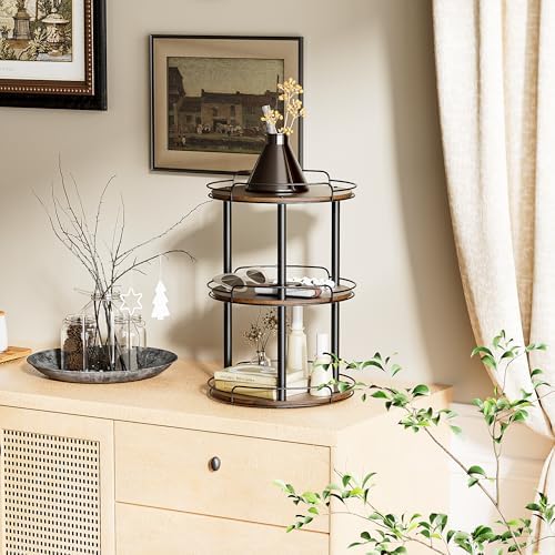 LAMU 12'' Wood Lazy Susan Turntable Organizer for Cabinet, 3 Tier Lazy Susan Spice Rack Organizer for Kitchen, Wood Turn
