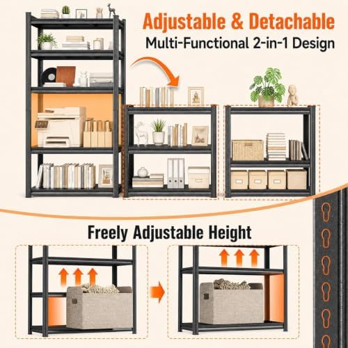 5-Tier Metal Bookshelf, Adjustable Tall Bookcase, 73" H Storage Shelf