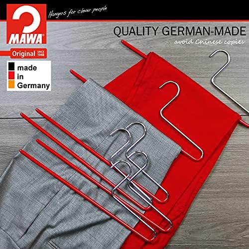 Mawa by Reston Lloyd Non-Slip Space Saving Clothes Hanger with Single Rod for Pants, Style KH/1, Set of 30, Red