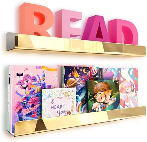 2 Packs 24 inches Gold Acrylic Shelves,Book Shelf for wall