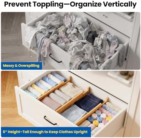 4 Pack 6" Deep Bamboo Drawer Dividers, 12-17" Expandable Kitchen Organizers