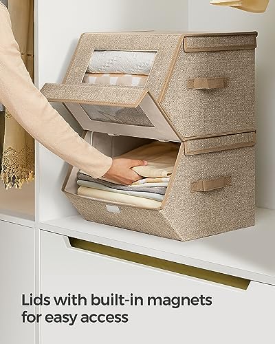 SONGMICS Stackable Storage Bins, Set of 2, with Lids and Front Windows