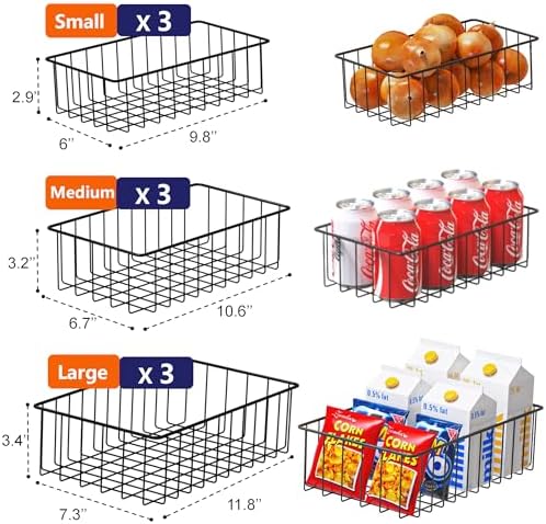 Joben Oligey 9 PACK (3 Szie) Small Wire Storage Baskets for Organizing,Pantry Organization Bins for Cabinets, Metal Bask
