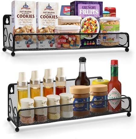 2 pack spice rack organizer for wall mounted or countertop , Jars Storage Organizer, Cabinet Holder, kitchen metal spice