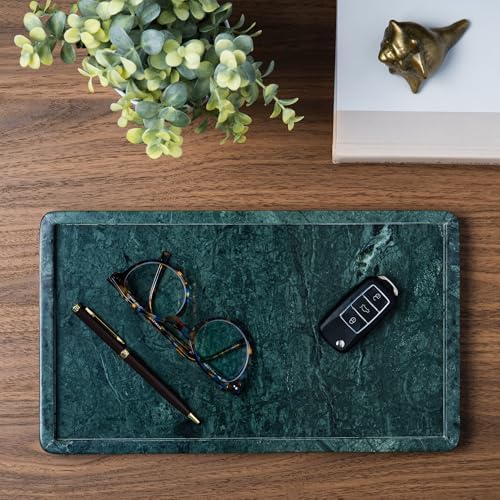 Cork & Mill Marble Tray for Bathroom Vanity, Green, Large 13 x 7.5 Inch