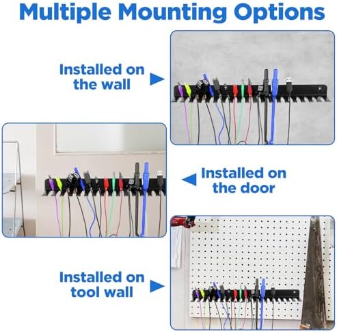 2 Pcs Wall Mountable Cable Hanger – Heavy-Duty Carbon Steel Cord Organizer with 19 Slots (0.2“-0.35”), Black – 15.8 x 2.