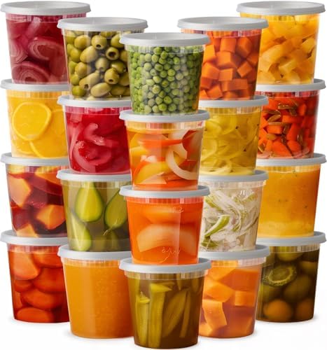 Pantry Value 24 oz Plastic Food Storage Deli Containers with Lids [24 Sets]