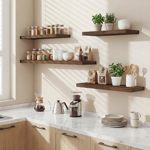 Floating Shelves for Wall,48 Inch Wall Mounted Rustic Wood Shelves,9.3" Deep Wall Shelf with Invisible Brackets,Large De