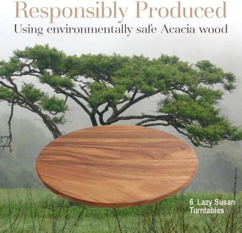 Woodard & Charles Round Acacia Wood Lazy Susan Turntable, 16", 6 Pack