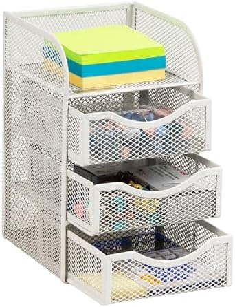 Mind Reader Desktop Accessory Storage, Paper Binder Clip Basket, Workspace, Office, Metal Mesh, 4.75"L x 5"W x 8"H, White