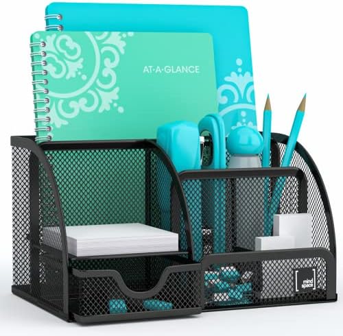 Mindspace Office Desk Organizer with 6 Compartments + Drawer | The Mesh Collection, Black…
