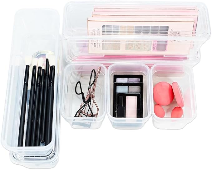 AB Designs Best Kept Plastic Storage Bins with Lids - Mixed Pack, 4 Long & 4 Small Home Organizer Storage Boxes with Lids, Clear