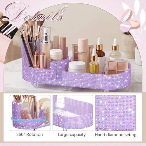 Rotating Makeup Organizer Vanity, Purple, Rhinestone