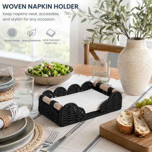 2 Pack Scalloped Paper Rope Toilet Paper Baskets with Wood Handles