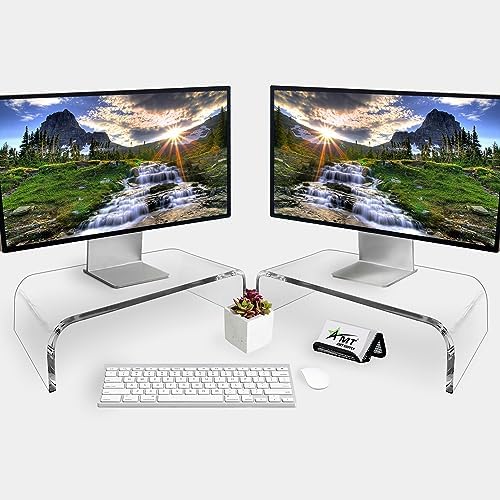 AMT 2 Pack Acrylic Laptop Monitor Stand & Computer Riser with Cat Keyboard Protector, Space-Saving Design, Extra Storage