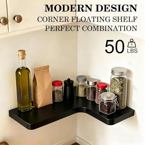 Floating Corner Shelves, Wall Shelf Set of 3, Shelves for Wall Storage, Solid Wood Shelves for Storage, Wall Mount Woode