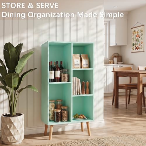 YAHARBO Small Green Bookshelf,3 Tier Modern Kids Bookcase with Legs,5 Cube Wooden Bookshelves Storage Shelf,Book Shelves