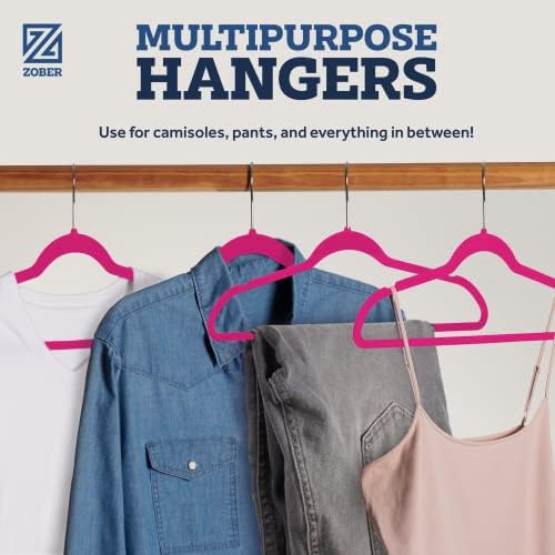 Zober Velvet Hangers 50 Pack - Heavy Duty Pink Hangers for Coats, Pants & Dress Clothes - Non Slip Clothes Hanger Set - Space Saving Felt Hangers for Clothing