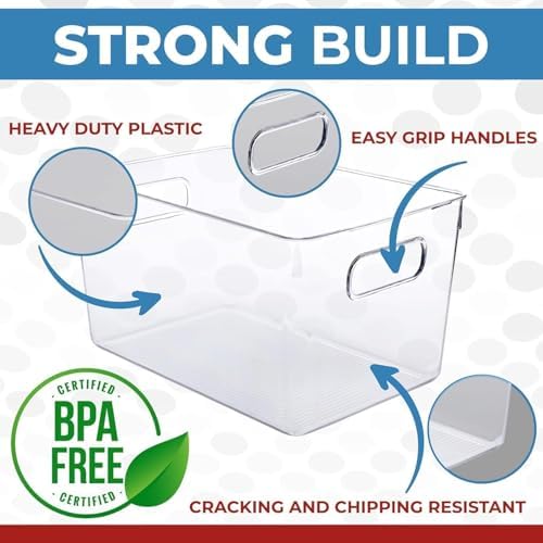 Clear Plastic Storage Bins with Lids, Perfect for Kitchen Organization or Pantry Organization and Storage, Stackable Fri