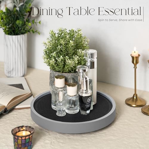 EOSAHR Non-Skid Wooden Lazy Susan Tray, Rotating Tray for Bathroom, Gray