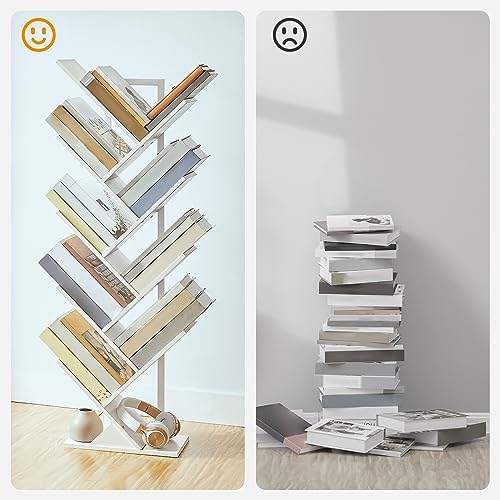 HOOBRO Tree Bookshelf, 9-Tier Bookcase Wooden Shelves, Floor Standing Storage Rack, for Display of CDs, Books in Living 