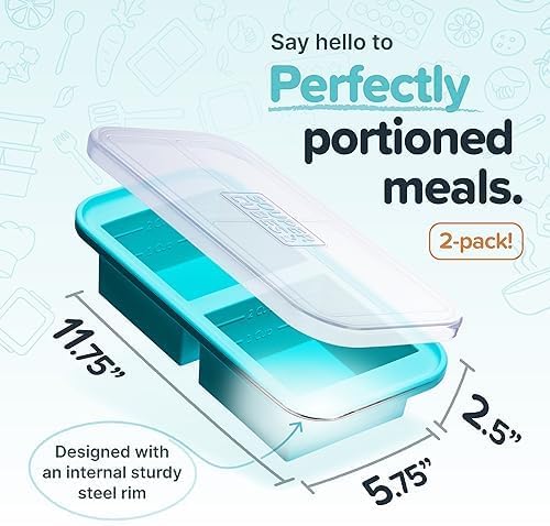 Souper Cubes 2 Cup Silicone Molds for Food, Aqua, 2-Pack | 100% Platinum-Cured Silicone Freezer Molds, Oven and Microwave Safe, Perfect for Freezing Lasagna, Casseroles and More