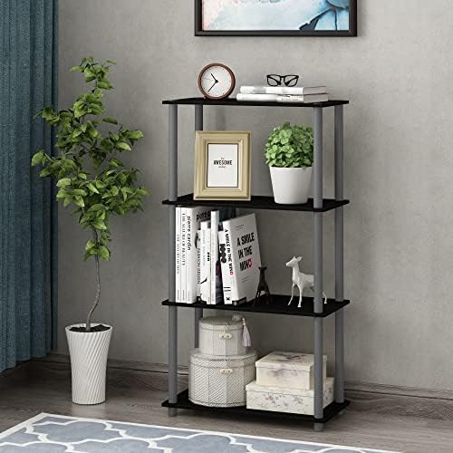 Furinno TURN-N-TUBE Storage Shelves, 4-Tier Toolless Book Shelf, Corner Shelf, Toolless Open Shelves, for Organization a