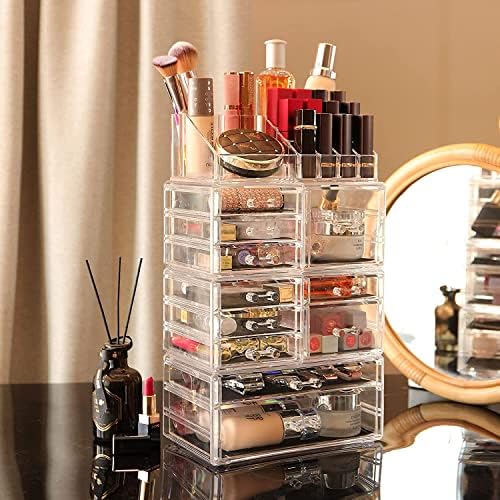 Cq acrylic Makeup Organizer Skin Care Large Clear Cosmetic Display Cases Stackable Storage Box With 11 Drawers For Vanit