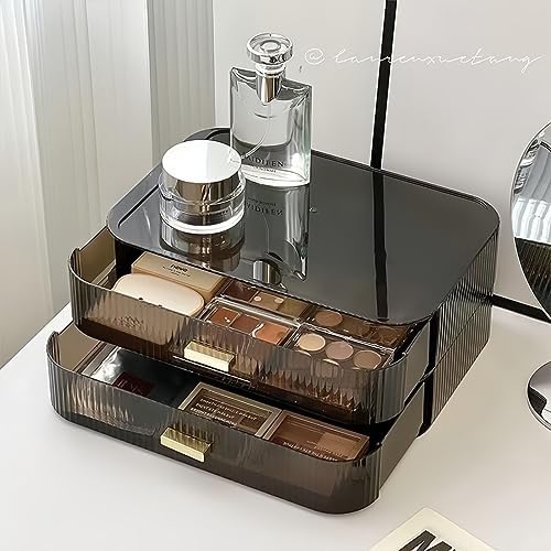 2 Pack Stackable Makeup Organizer with Drawers, Bathroom Storage for Eyeshadow Palettes, Cosmetics, and Beauty Supplies.