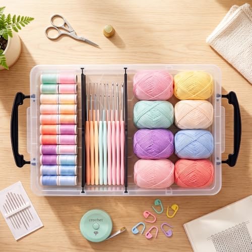 Citylife 2PC Clear Craft Organizers and Storage with 3 Removable Dividers