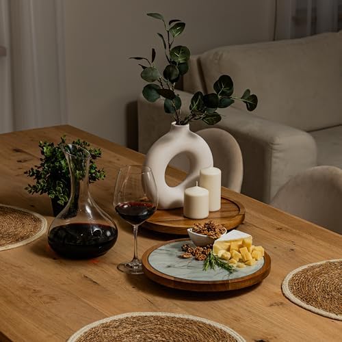 Rickby, 12" Premium Acacia Wood Lazy Susan Turntable for Table Top with Removable Marble Texture Glass Plate, Wooden Laz