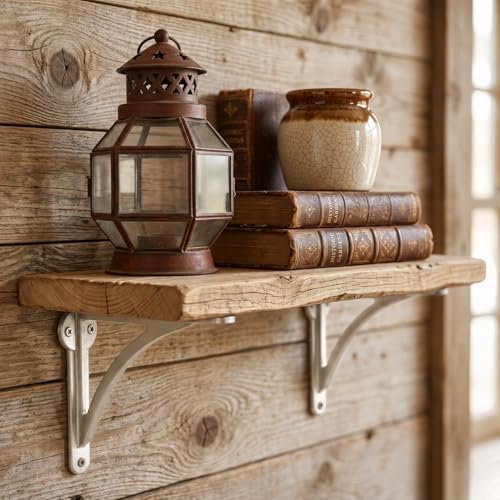 Khtumeware 100% Solid Brass Decorative Shelf Brackets, 10-inch Wall-Mounted Shelving Brackets, 2-Pack Brushed Satin Nick