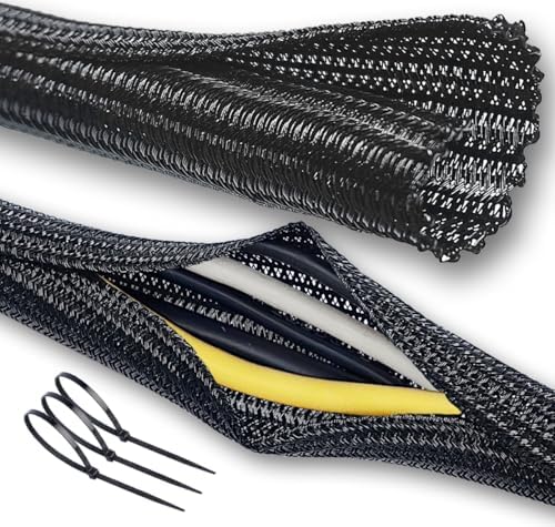 Cable Management Split Wire Loom Sleeve - Cord Hider & Protector for Desk, Pet Chew Proof, Wire Cover Organizer, Flexibl