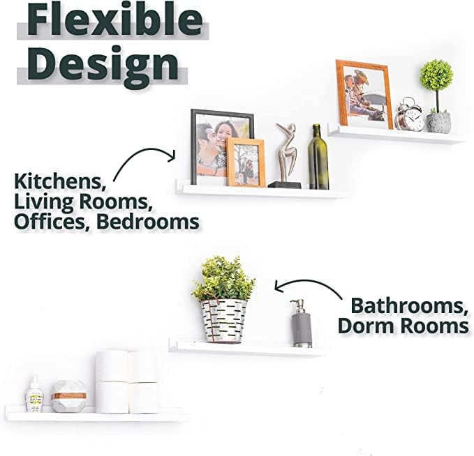 Greenco Picture Shelf, Set of 2 Wall Mounted Photo Ledge Floating Shelves for Bedroom, Living Room, Kitchen, Bathroom, N