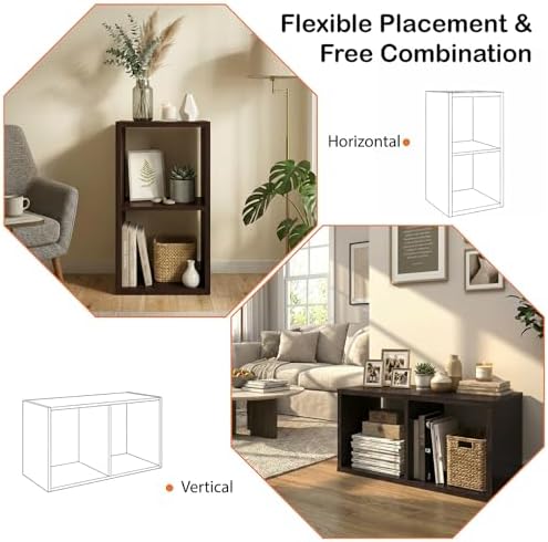 WannabeMyself【2026 Wooden Thick Frame】 2 Cube Storage Organizer with Anti-Tipping Kits, Reversible Open Back Book Shelf,