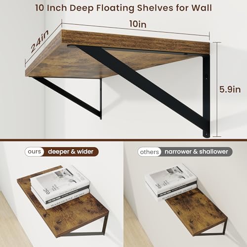 Axeman Deep Floating Shelves, 24'' x 10'' Brown Wall Shelves Set of 2