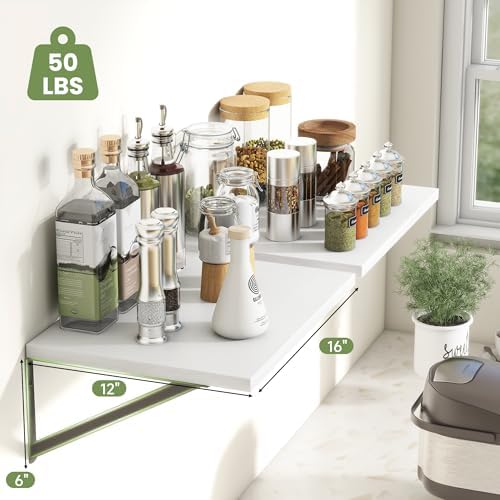 Heimlove 16W x 12D Deep Floating Shelves Set of 4 White