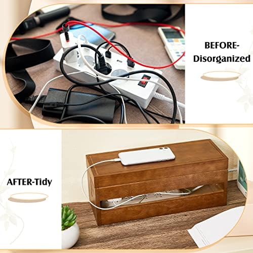 Hoteam 48 Pcs Wooden Cable Management Box Cable Organizer Box Set Power Strip Holder Cord Hider Clip Adhesive Management