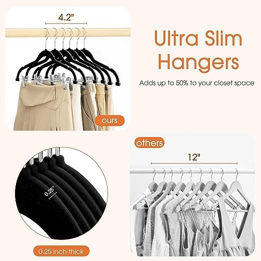 VECELO Premium Velvet Clothes Hangers Suit with Metal Clips (20 Pack)-Non Slip & Space-Saving with 1 Magic Hangers & 2 Tie Rack Excellent for Men and Women